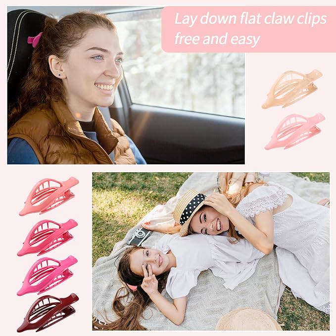 6 Packs Flat Hair Clips for Women, French Flat Claw Clips for Women Girls, Alligator Clips for Thick Thin Hair, Strong Hold Duck Billed Clips,4.7 Inches Hair Clips,Cherry Pink