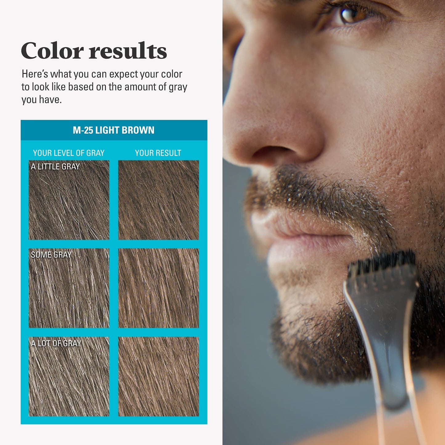 Just For Men Mustache & Beard, Beard Dye for Men with Brush Included, With Keratin Biotin Aloe and Coconut Oil for Healthy Facial Hair - Light Brown, M-25, Pack of 2 (Packaging May Vary)