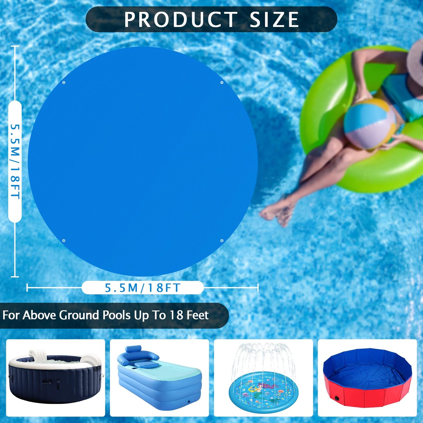 18 x 18 Ft Swimming Pool Ground Cloth Round Swimming Pool Tarpaulin Tarp for Above Ground Swimming Pools Heavy Duty Pool Ground Mat Protector Pad Prevents Punctures
