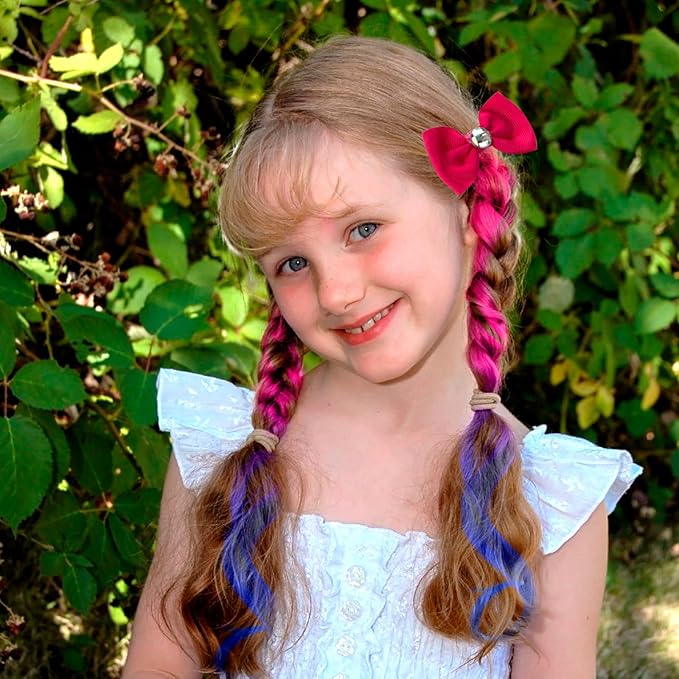6 Pcs Hair Clips for Girls - 13in Color Hair Extensions Clip for Girls, Curly Clip in Hair Extensions with Cute Unicorn Bow for Toddler Kids Ponytails Accessories