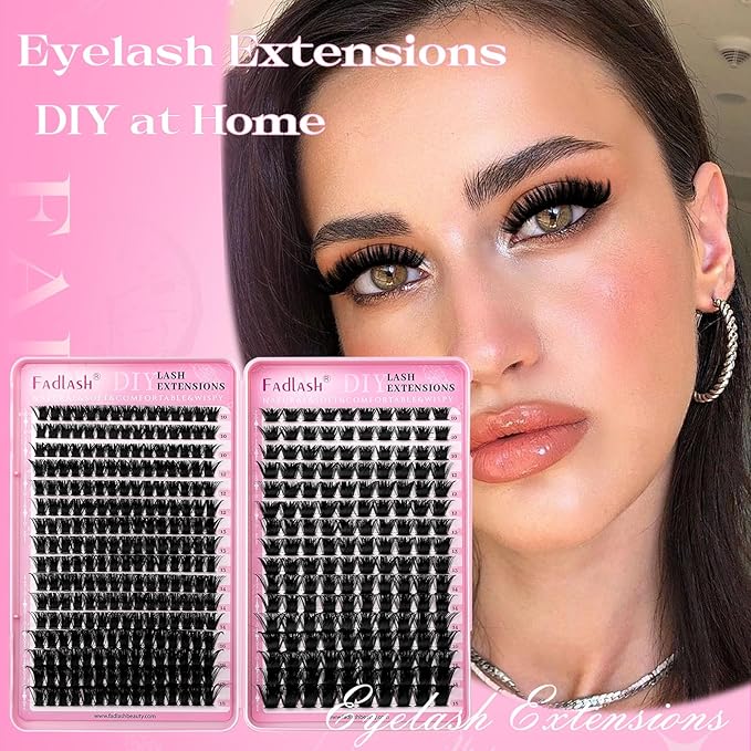 FADLASH Lash Clusters 400PCS 150D+200D Natural Eyelash Clusters Volume D Curl Cluster Eyelash Extensions for Beginners DIY at Home