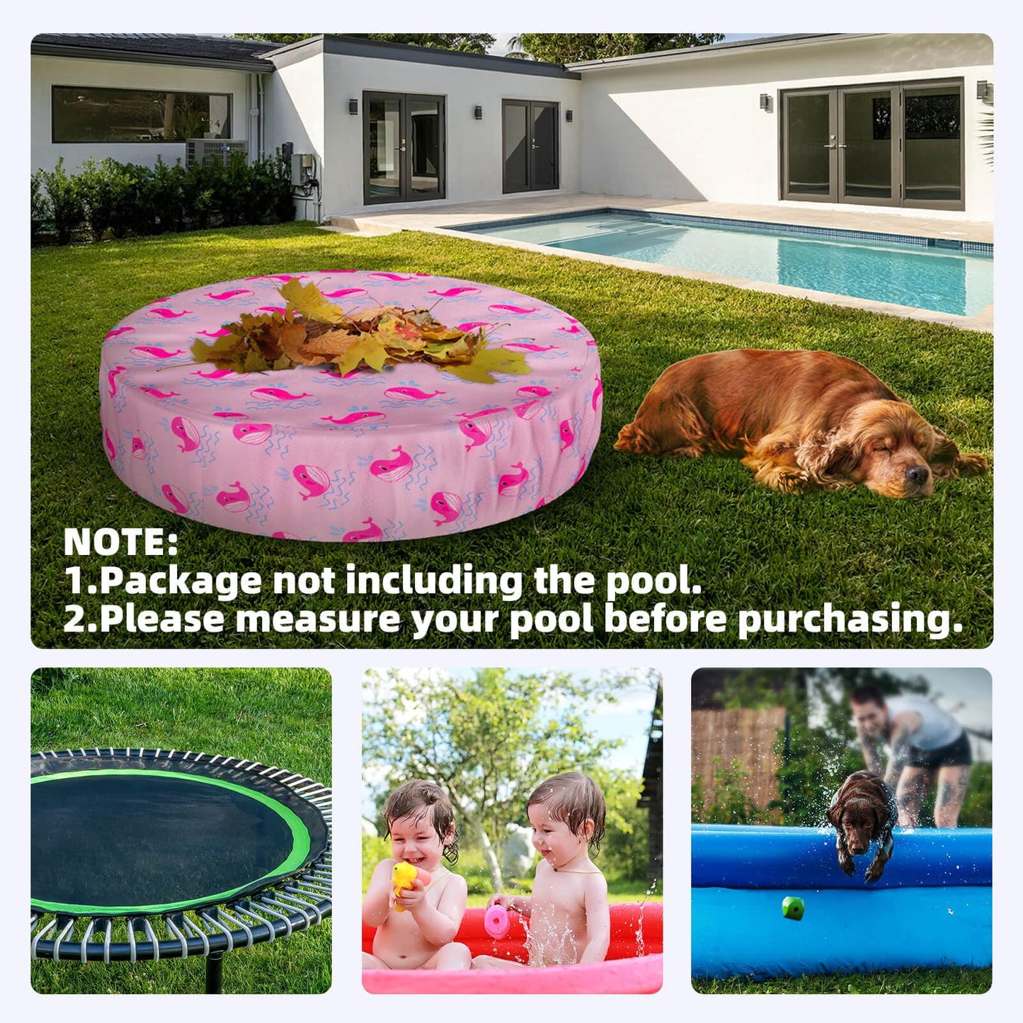Ladadee Foldable Dog Pool Cover – Waterproof Round Pet Dog Kiddie Bath Tub Lid Cover, Fit for 32/48/63 Inch Pools, Outdoor Portable Puppy Pool Accessories with Drawstring