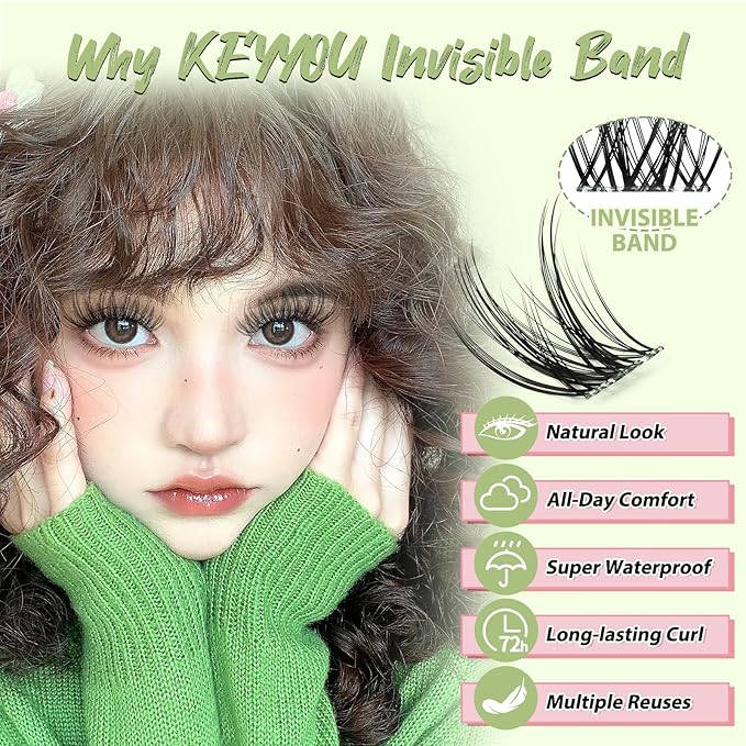 KEYYOU Fairy Angel Lash Clusters Manga Lash Extension C Curl 144Pcs Eyelash Extension Wispy Natural Invisible Band Lash with Waterproof DIY Lash Extension at Home(Angel-C-8-18MIX)