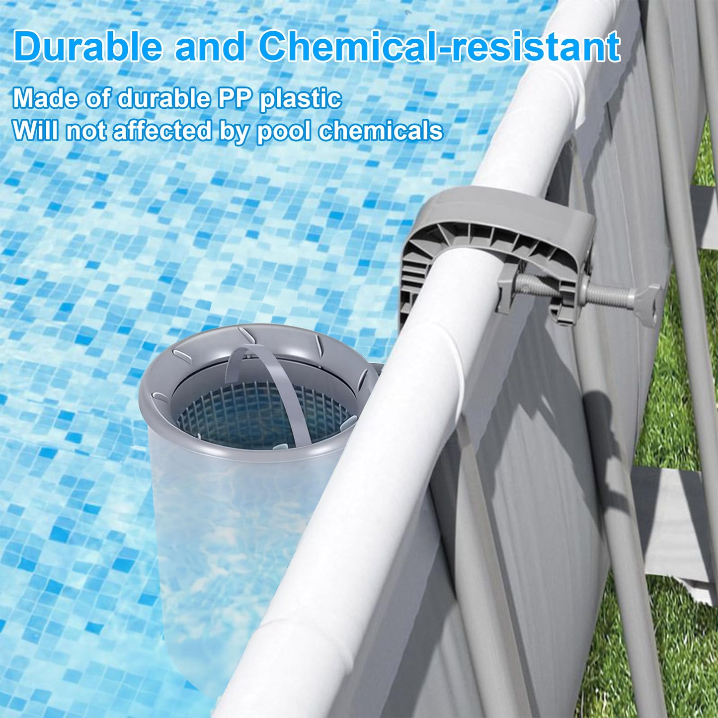 Toodour Above Ground Pool Skimmer, Wall Mount Floating Surface Skimmer with Removable Skimmer Basket & 10 Skimmer Socks, Adjustable Floating Pool Filter for Inflatable Collar/Tubular/Metal Frame Pools