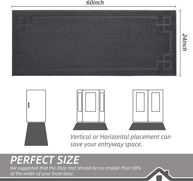 BEQHAUSE Door Mat 24" x 60", Non-Slip Door Mats Indoor Entryway Rugs Washable Low-Profile Absorbent and Stain Resist Floor Mats, Dog Door Mat for Front Back Door, Mud Wet Shoes & Paws, Dark Grey