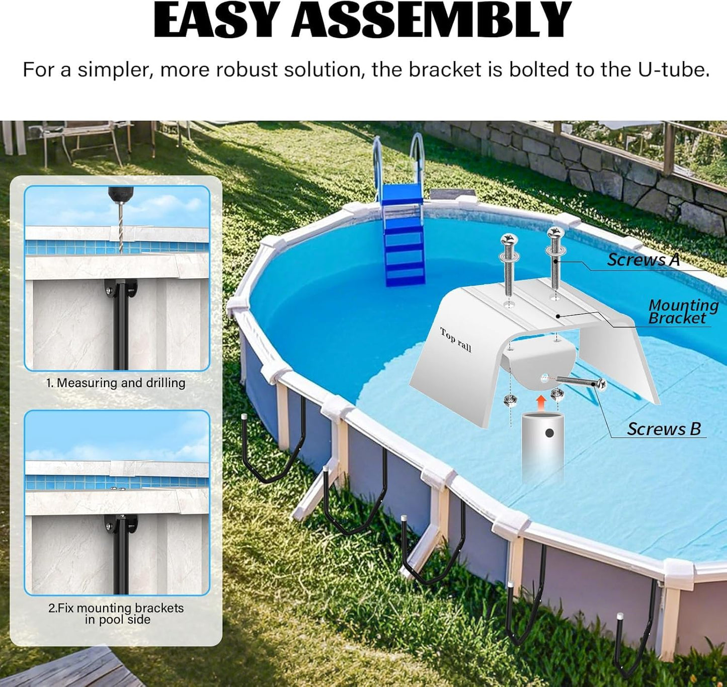 Solar Cover Holder 5-Piece Set | U-Shaped Hooks Keep Solar Cover/Blankets Off The Ground, Strong & Stable Solar Cover Hooks with Bearing Up to 60 Lbs, Fit for Steel-Wall Above-Ground Pools (White)