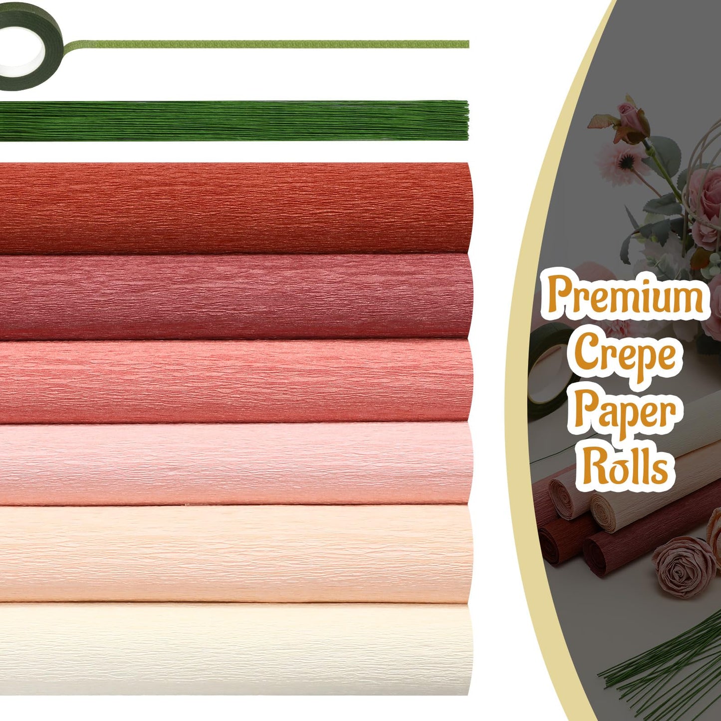 Gersoniel 57 Pcs Crepe Paper Flower DIY Kits 6 Rolls 35g Papel Crepe Sheets 50 Pcs Floral Iron Wire 10 Inch x 8 Feet 1 Roll 50 Meter for Birthday Party Wedding(Pink Series)