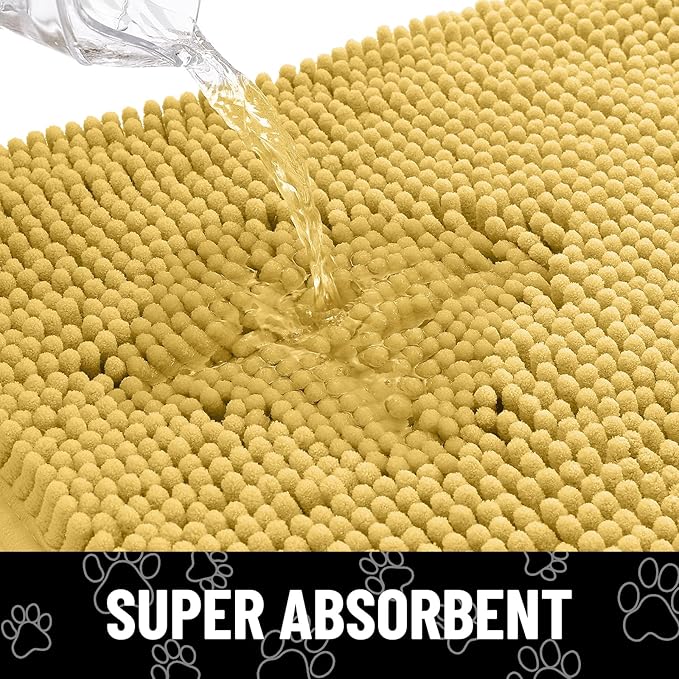 Smiry Dog Door Mat for Muddy Paws, Absorbent Dirt Trapper Non Slip Quick Dry Washable Chenille Mat for Mud Dogs, Entry Rug for Indoor and Outdoor (36x24 Inches, Yellow and White)