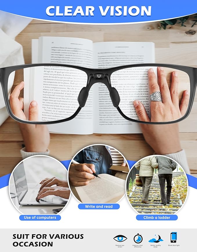 ANYLUV Carbon Fiber Reading Glasses for Men Women, Blue Light Blocking Computer Readers, Anti Glare Spring Hinge
