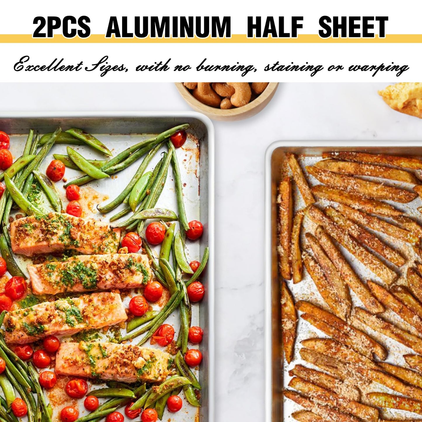 Baking Sheet Pan Set of 3, Commercial Quality Aluminum Cookie Sheets for Oven, Umite Chef Warp Resistant Baker's Half/Quarter/Jelly Roll Pans, Thick Cookie Tray Pans for Baking, Roasting