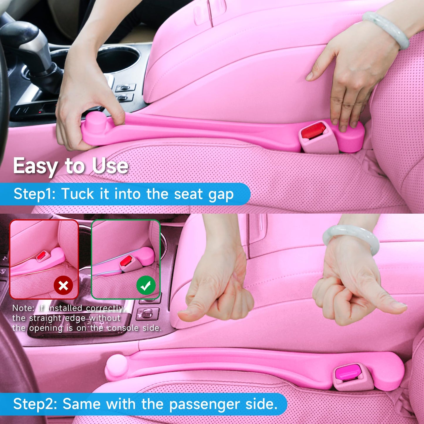 Givifive Car Seat Gap Filler Set of 2, 3IN1 Seat Side Gap Filler Plug with Storage Slot & Hook Function, Soft Foam Universal Fit Car SUV Truck Fill Gap Between Seats Console Organizer (Narrow Pink)