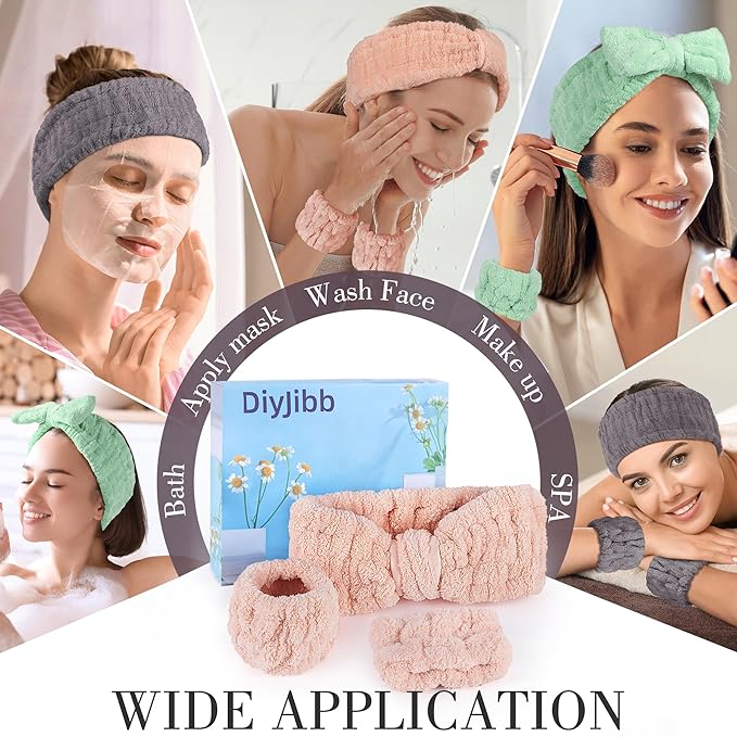 9 Pcs Spa Headband for Washing Face,Skincare Headband and Wristband Set,Women Teen Girls Facial Hairbands for Washing Face, Makeup, Sports, Yoga (orange-pink + green + dark grey)