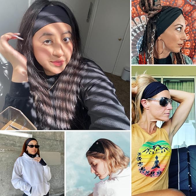 6 Pcs Black Headbands for Women Hair Cotton Headband Non-slip Stretchy Elastic Head Wrap Holder Hair Accessories