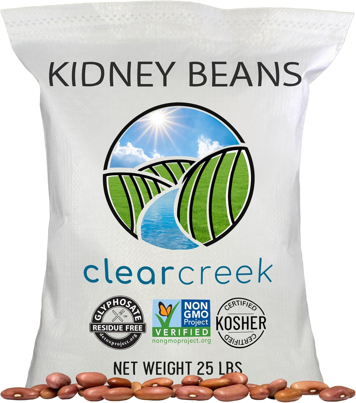 CLEAR CREEK Certified Glyphosate Residue Free Kidney Beans Grown in Washington | 25 lbs | Non-GMO | Kosher | Vegan | Non-Irradiated