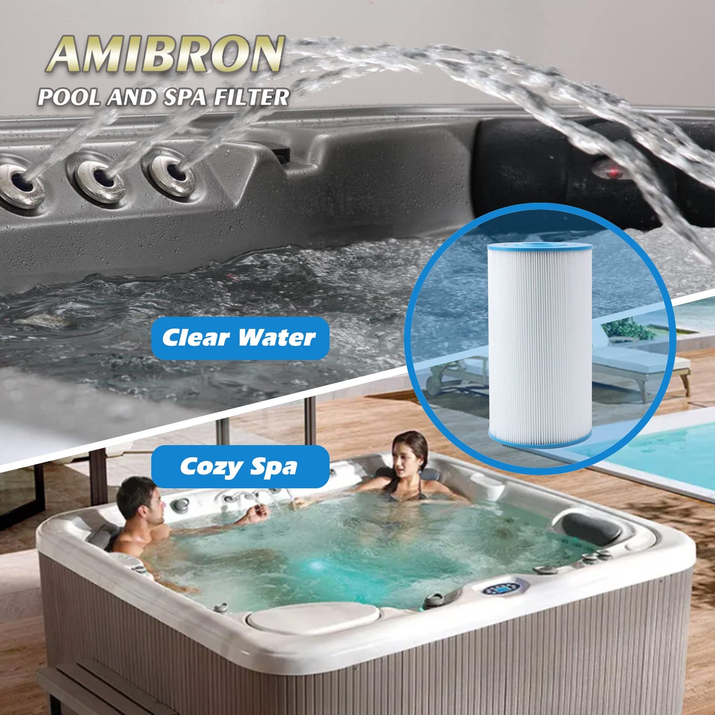AmiBron 71825 Replaces Hot Springs Spa Filters, Compatible with Watkins 31489, Unicel C-6430, Pleatco PWK30, Filbur FC-3915, P/N0969601, 73178, 73250, 30 sq.ft.Pleated Fabric Filter Media 5 Pack
