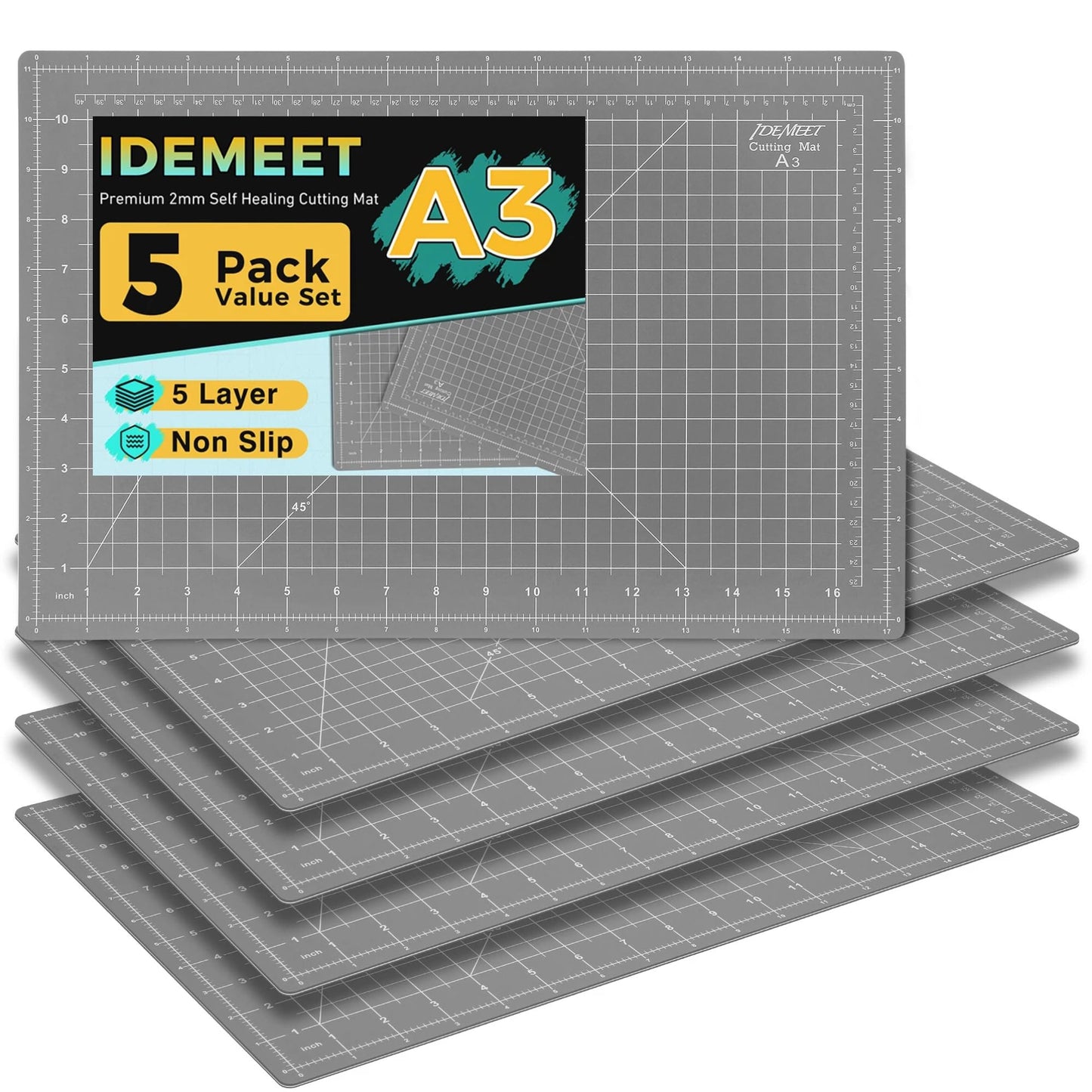 Premium 5 Pcs Self Healing Cutting Mat 18'' x 12'', A3 Non-slip Sewing Mat for Quilting, 5-Ply Rotary Cutting Board Double-Sided for Crafts Cutting Fabric Scrapbooking Modeling Projects