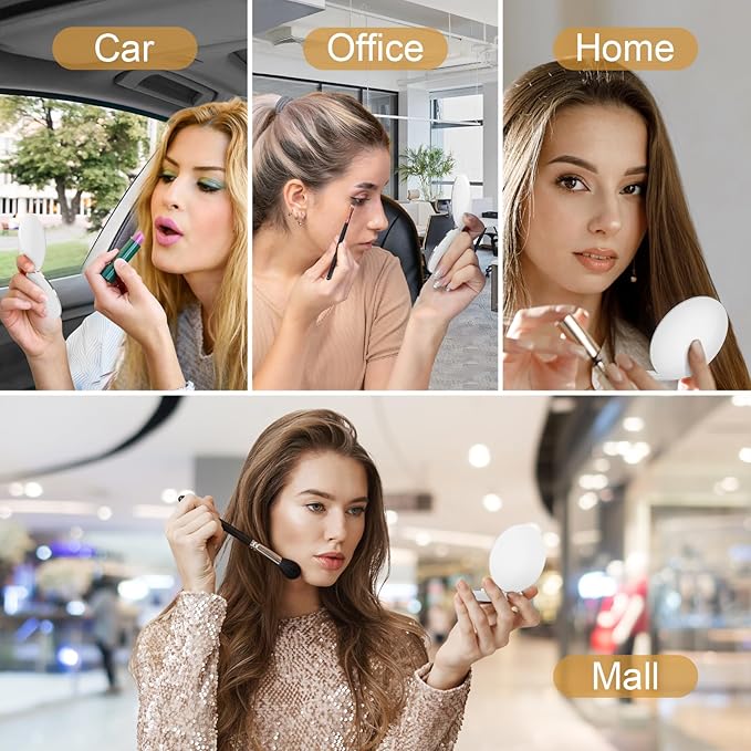 Kakuje Compact Mirror with Light, 1X/3X Magnification LED Pocket Mirror with USB Data Cable,Mini Mirror for Purse, Pocket,Travel and Present (White)