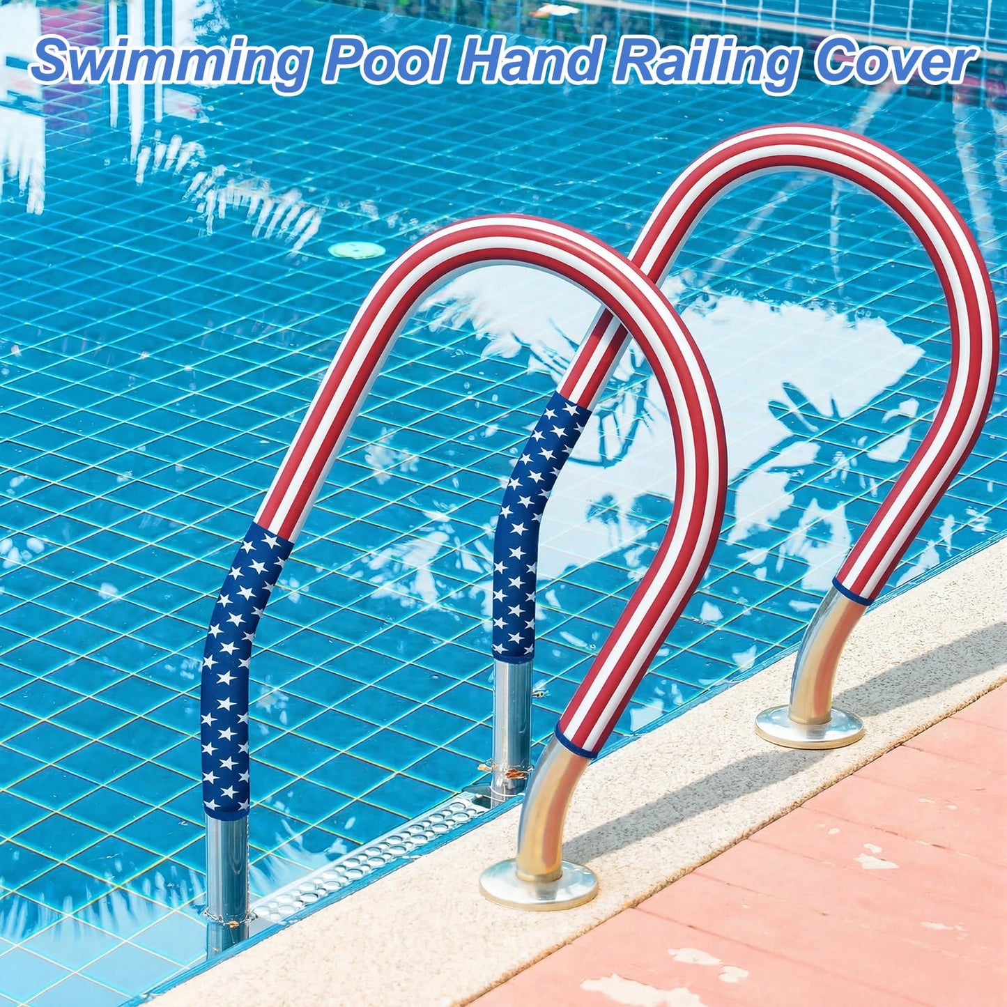 Junkin Pool Handrail Cover 6 ft Swimming Pool Ladder Hand Rail Cover with Zippers Slip Resistant Railing 250th Anniversary Flag 4th of July Patriotic Rail Grip for Inground Swimming Pools