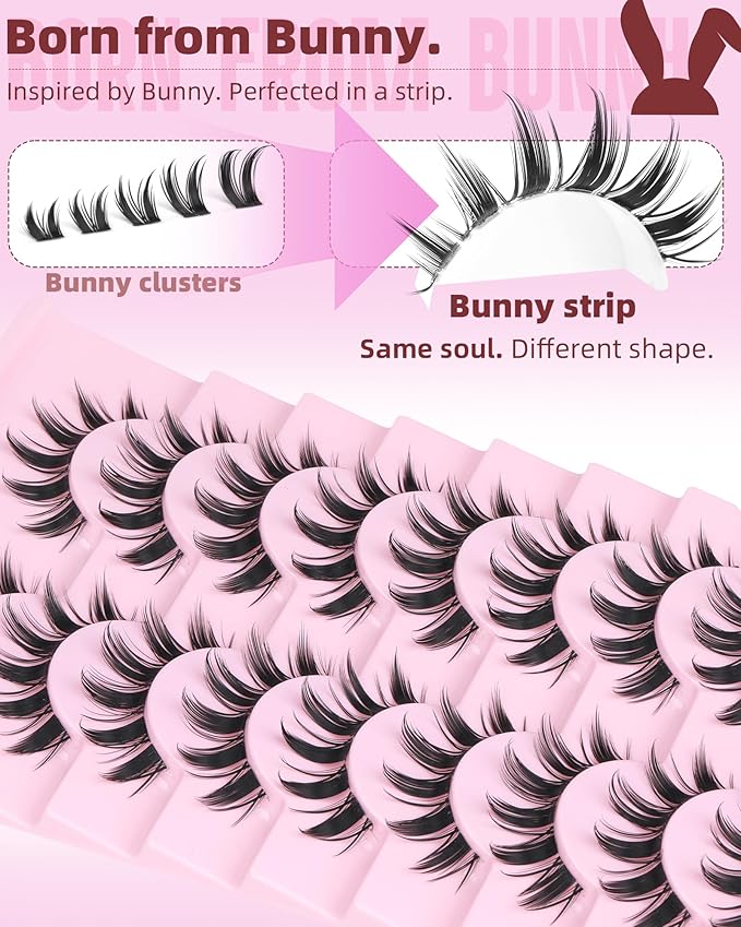Manga Lashes Strip Eyelashes Natural Anime Fake Eyelashes Wispy Doll Eye Lashes 9 Pairs Spiky Cosplay Dark False Eyelashes with Clear Bands Manhua Lashes