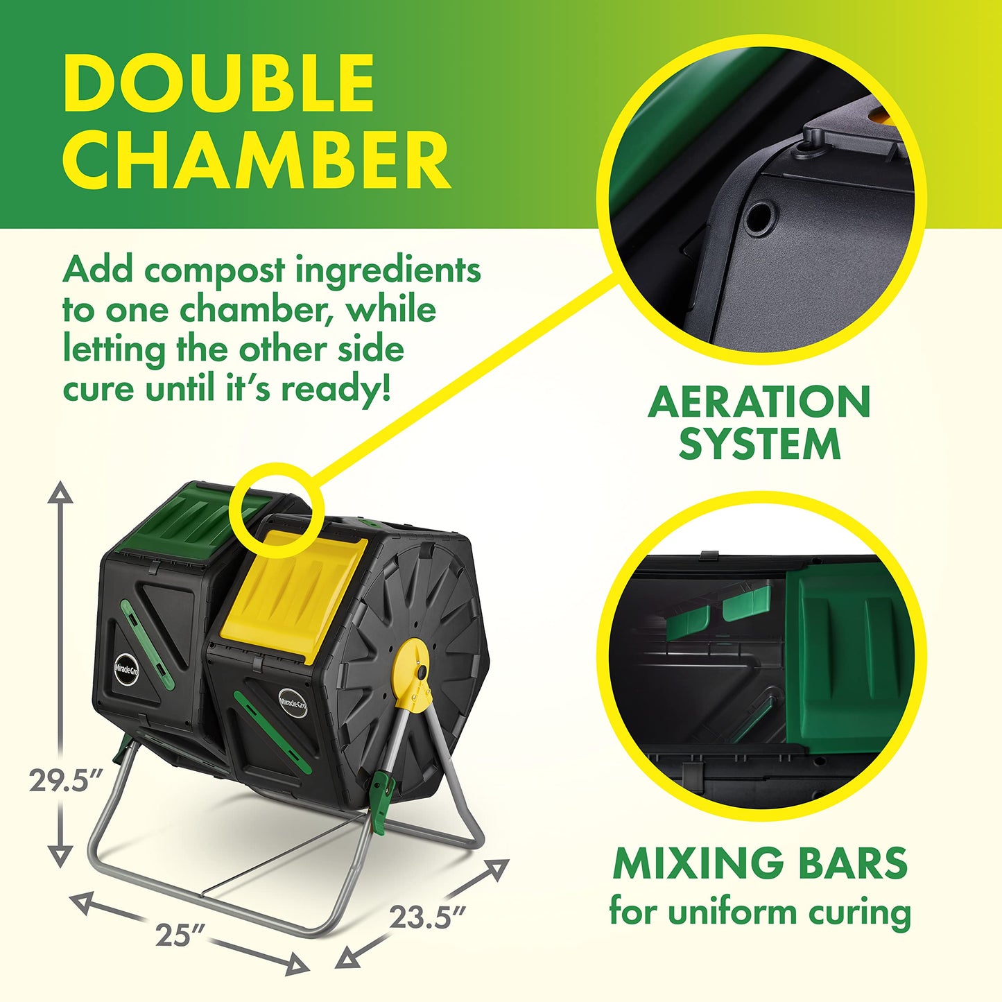 Miracle-Gro Dual Chamber Compost Tumbler – Easy-Turn, Heavy-Duty Outdoor Bin Composter with 2 Sliding Doors (2x18.5 Gal/70L