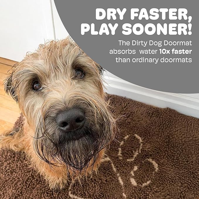 Dog Gone Smart Dirty Dog Doormat - Fast Drying Rug with Super Gripper Backing for Clean Floors - Super Absorbent and Machine Washable Mat for Muddy Paws - Almond