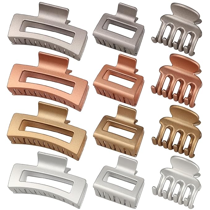 12 Pcs Hair Clips for Women 3 Styles Small Medium Large Claw Clips for Thin Thick Curly Hair, Strong Hold Hair Claw Clips, Stylish Hair Accessories Ideal Gifts for Women (Metallic Glitter)