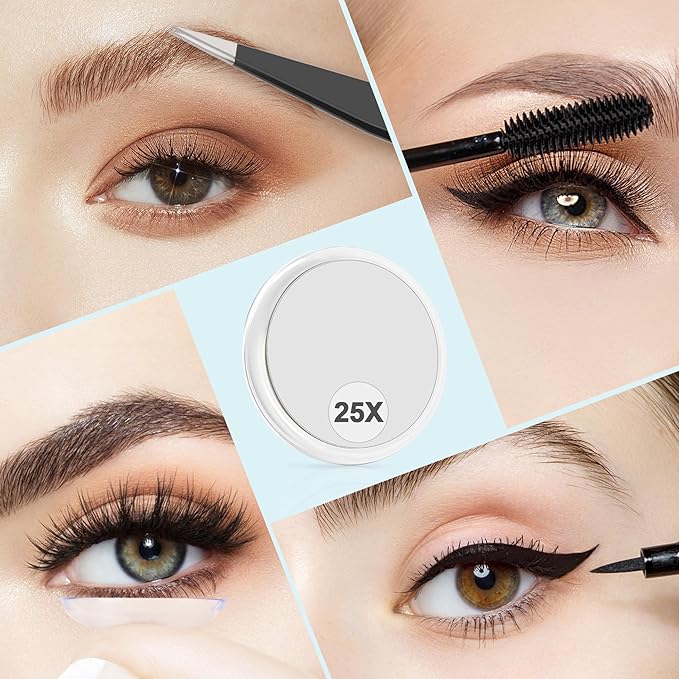 MIYADIVA 25X Magnifying Mirror Suction Cup for Easy Mounting, Use for Makeup Mirror, Travel Stick on Shower Mirror for Plucking Eyebrows 6 Inch