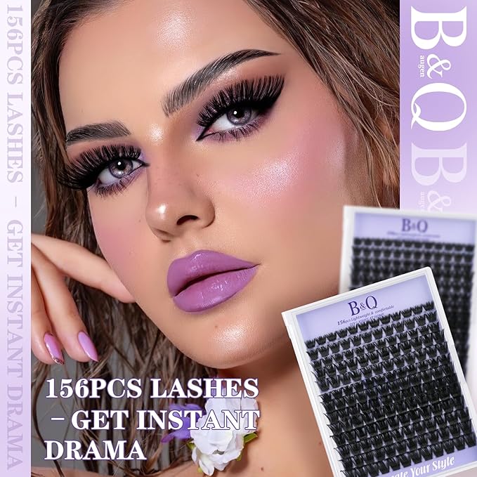 B&Q Lash Clusters B06 DIY Eyelash Extensions 72pcs Clusters Lashes C D Curl Wispy Volume Lashes Individual Cluster DIY at Home (B06,D-8-16MIX)
