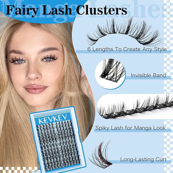 Manga Lash Clusters Kit 8-18mix Spiky Fairy Lash Clusters Kit Ultra-Thin Band Manga Lashes Eyelash Clusters Kit With Lash Bond And Seal DIY at Home(Fairy06 Kit)