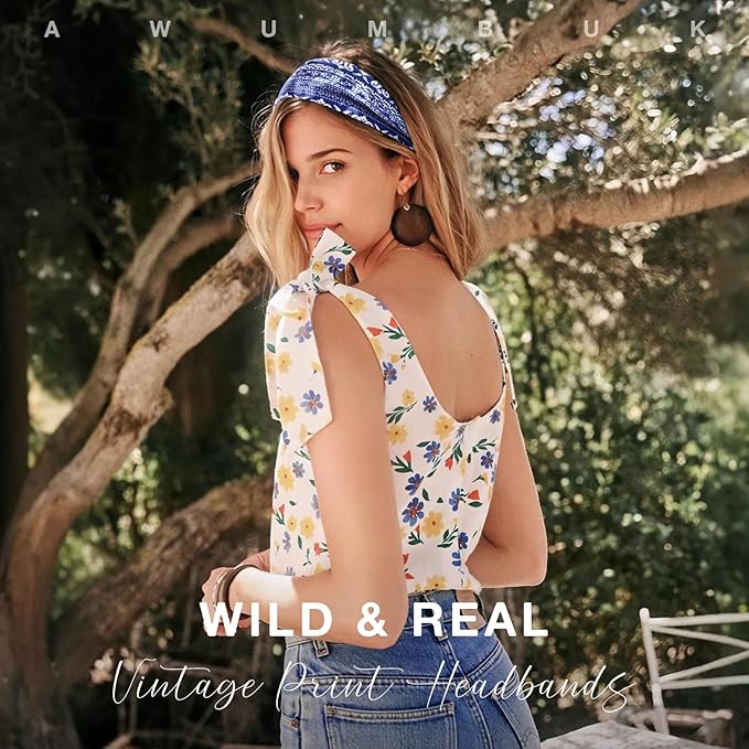 Awumbuk Wide Headbands for Women Knotted No Slip Head Bands Soft Turban Headband Hair Accessories Boho African Solid Color Head Wraps for Women Yoga Workout Pack of 6