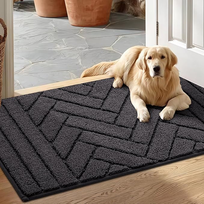 Tindbea Dog Mat for Muddy Paws,Absorbs Moisture Dirt Non-Slip Washable Mud Mat for Dogs,Soft Rubber Backing Front Inside Pet Rug for Entryway, Mud Dog Paws, Patio(20"x31.5",Charcoal)