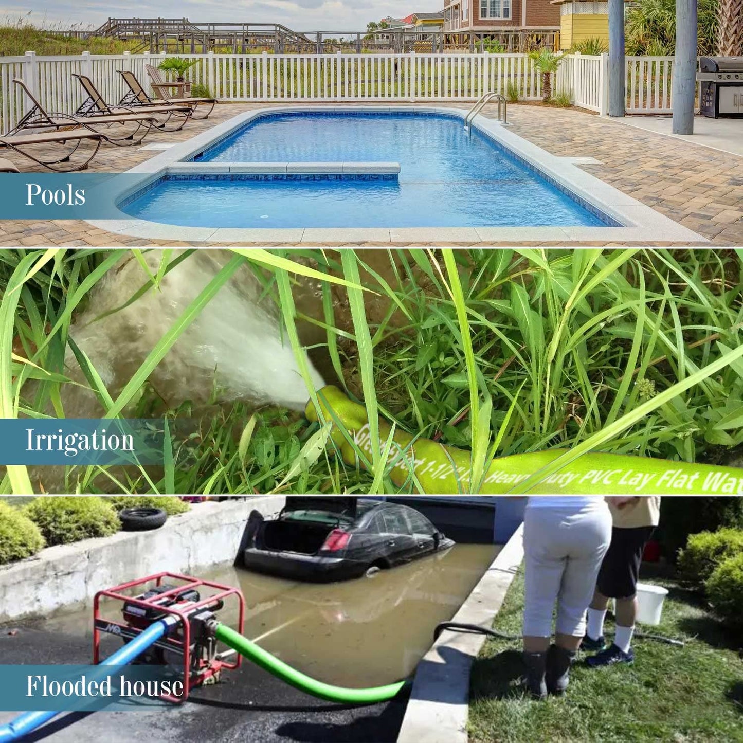 Green Expert 1-1/2" ID PVC Lay-Flat Discharge Hose, Sump Pump Accessory, 100FT Heavy-Duty Pool Backwash & Water Transfer Hose, Steel Clamp Kit Included