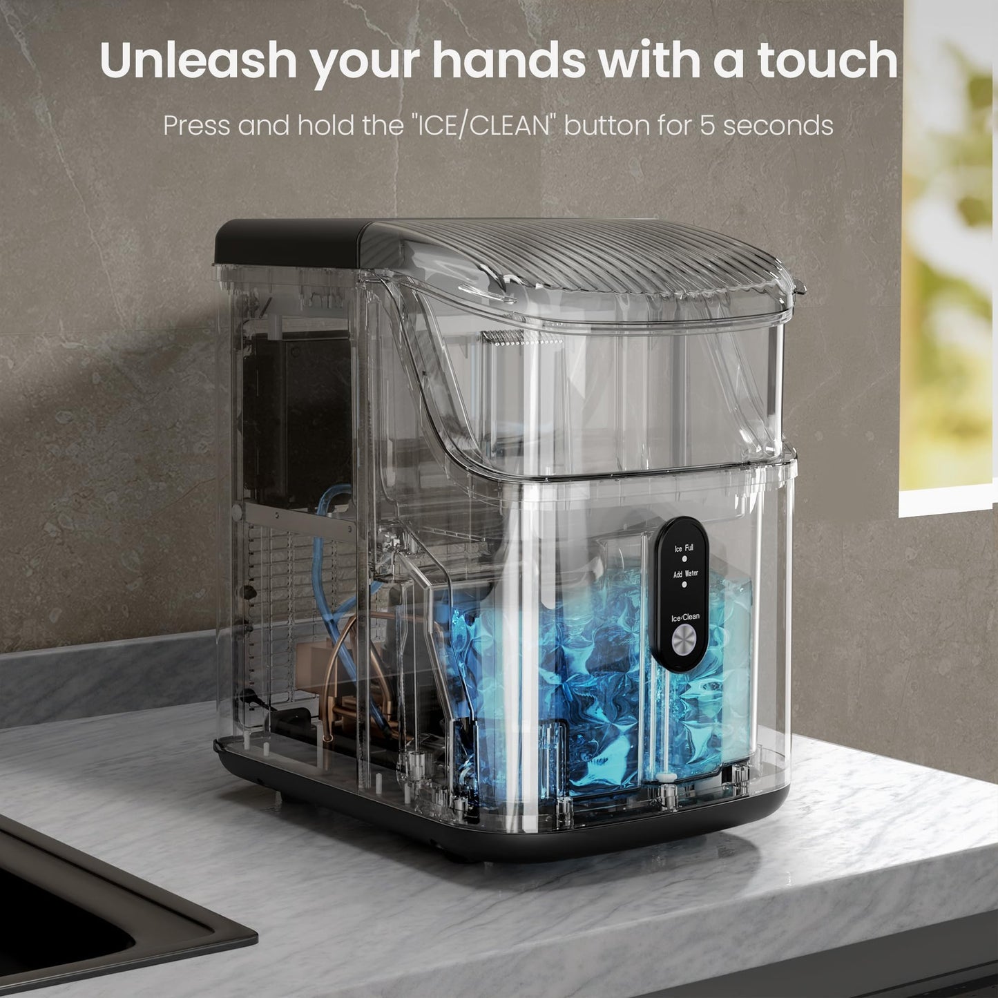 Kismile Nugget Ice Makers Countertop,Pebble Ice Maker Machine with Chewable Ice, 35lbs/Day,One-Click Operation,Self-Cleaning,Pellet Ice Maker Countertop for Home/Kitchen/Office