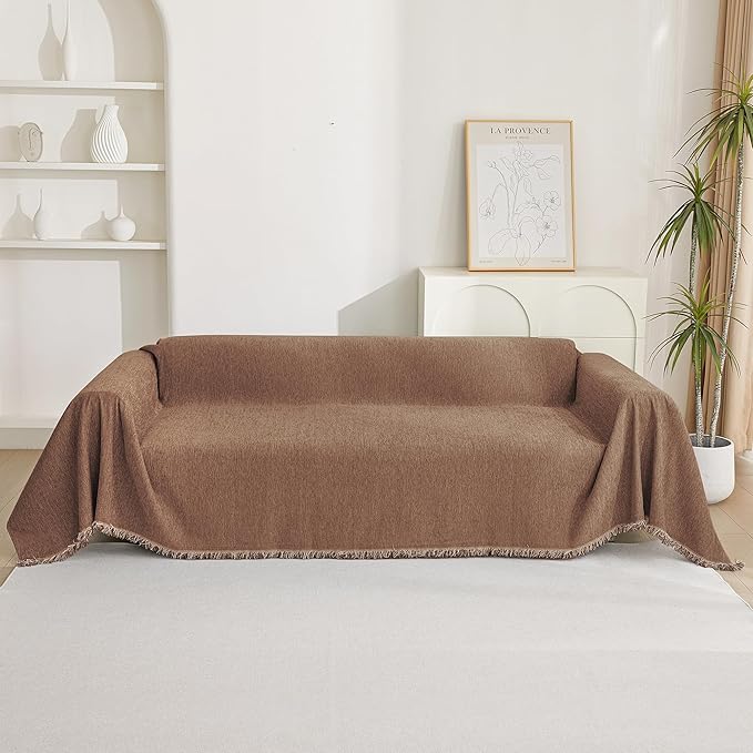 MYSKY HOME Couch Covers for 3 Cushion Couch Sofa, Sectional Couch Cover L Shape Chenille Couch Cushion Covers for Pets, Furniture Protector Cover for Dogs, Kids, 91"X150", Camel