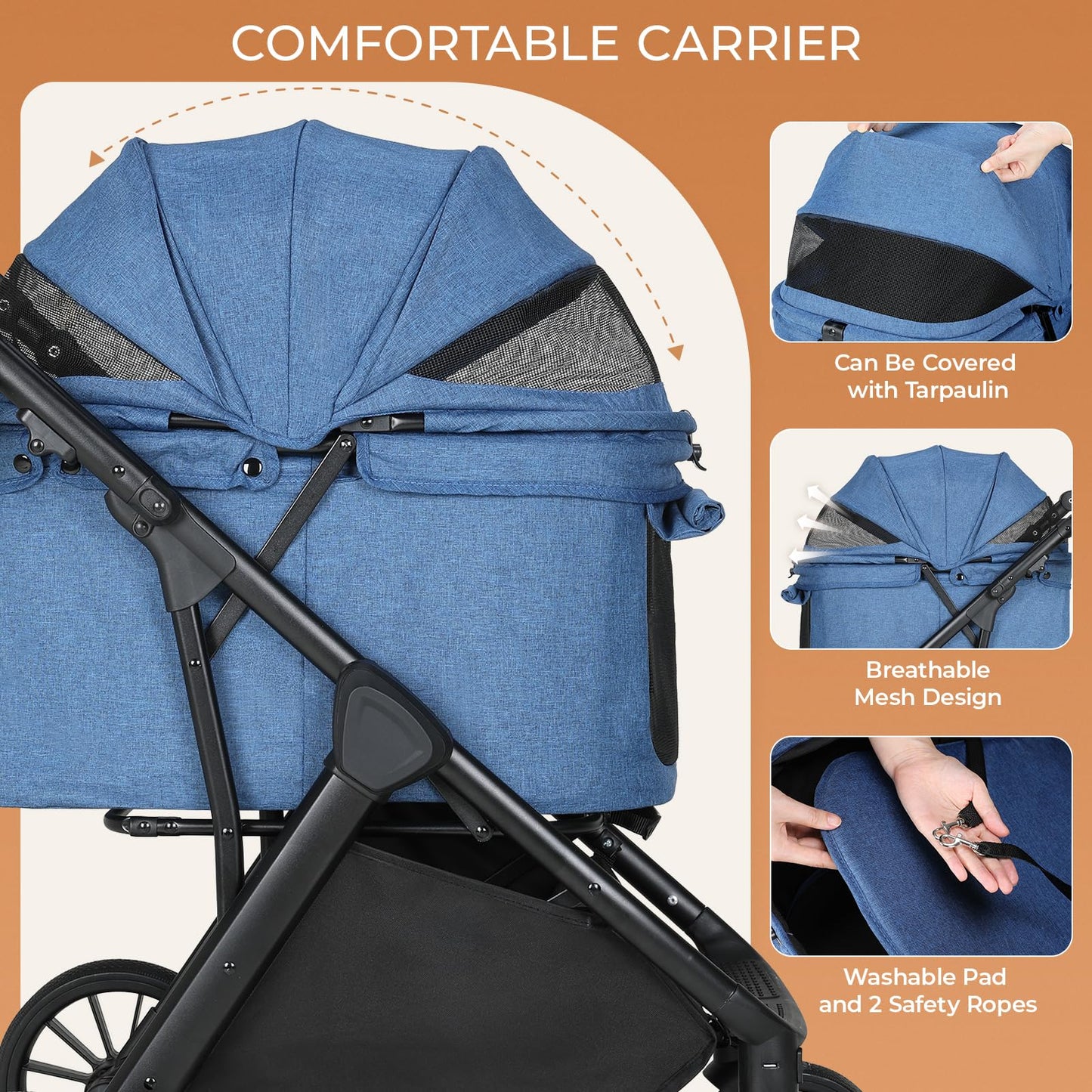 MAMIZO Foldable Dog Stroller for Medium Dogs Cats Up to 33 Lbs, Adjustable Height Handle, Pet Stroller with Aluminum and Carbon Steel Frame, Sun Shades, Storage Basket & Shock Absorbers, All-Terrain