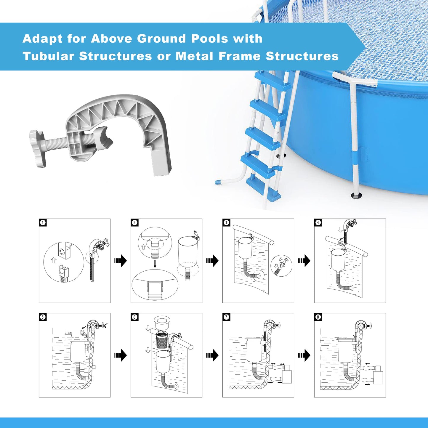 MUWOOB Above Ground Pool Skimmer with 5 Skimmer Socks, Wall Mount Surface Skimmer with Hose & Basket, Compatible with Intex Pools, Adjustable Floating Filter, Automatically Removes Leaves & Debris