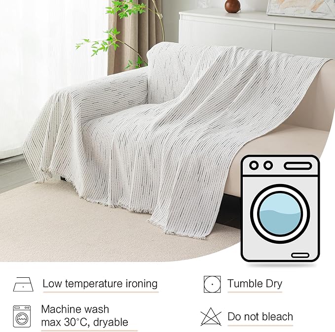 MYSKY HOME Couch Covers for 3 Cushion Couch Sofa, Sectional Couch Cover L Shape Chenille Couch Cushion Covers for Pets, Furniture Protector Cover for Dogs, Kids, 91"X150", White