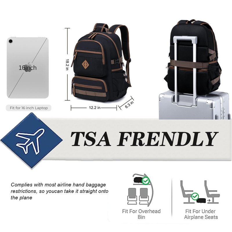 Caoroky knight Laptop Backpacks College Bookbags Women Men Anti Theft Travel Backpacks Large Elementary Middle High School Bags for Kids Teens Girls Boys Students Adults Causal Daypack-Black