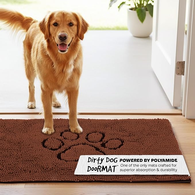 Dog Gone Smart Dirty Dog Doormat - Fast Drying Rug with Super Gripper Backing for Clean Floors - Super Absorbent and Machine Washable Mat for Muddy Paws - Brown