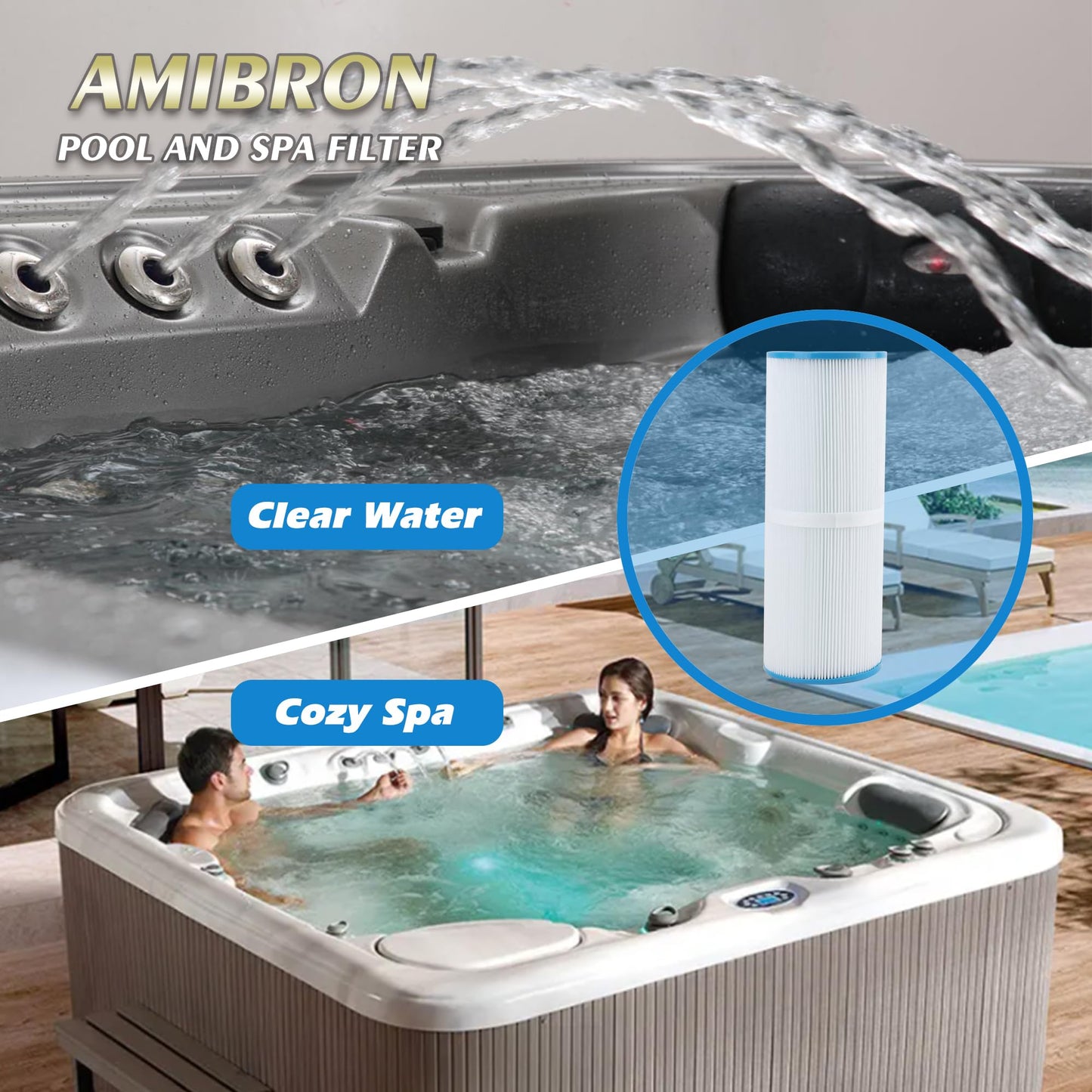 AmiBbon PRB25-IN Spa Filters, Replaces For Unicel C-4326, Filbur FC-2375, FC-2370,Guardian 413-106,817-2500,17-2327, 33521, 25392, 303909, M-4326, R173429, 25 sq.ft. 5X13 Drop in Hot Tub filter 2 Pack