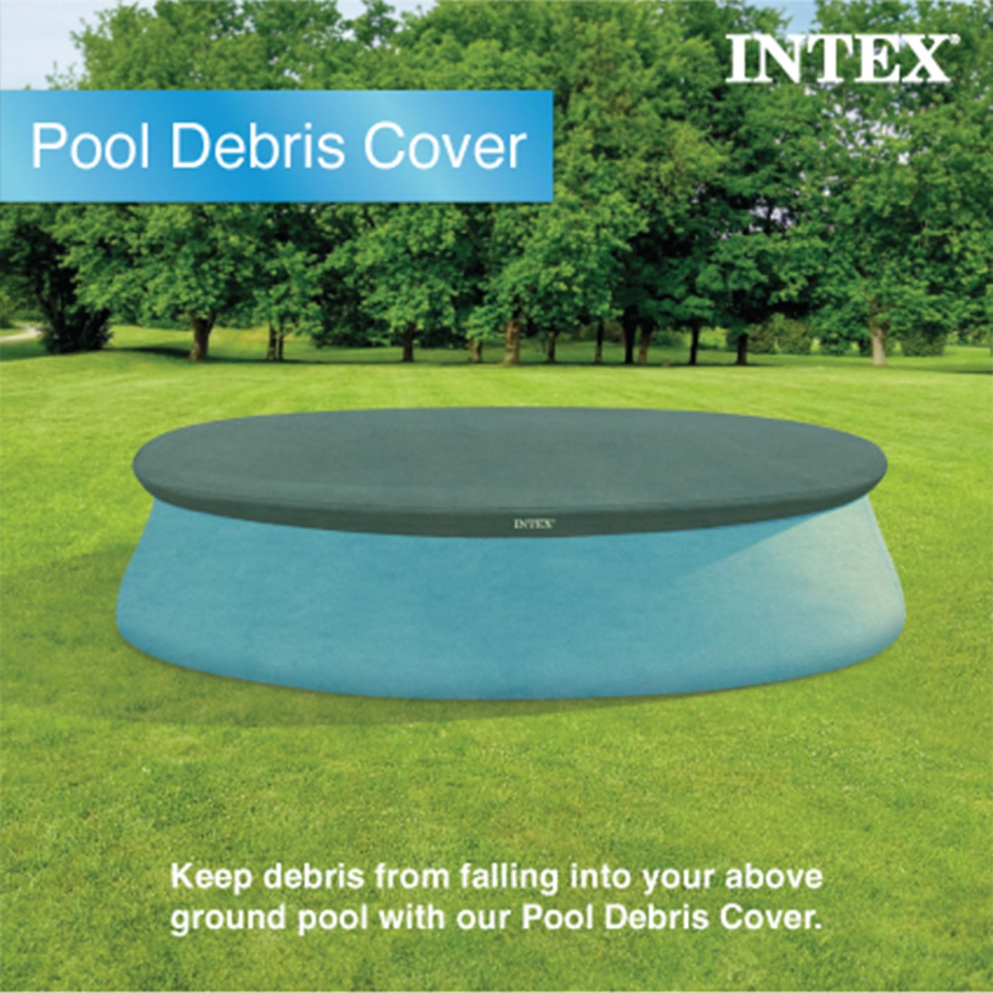 INTEX 28021E Pool Cover: For 10ft Round Easy Set Pools – Includes Rope Tie – Drain Holes – 12in Overhang – Snug Fit