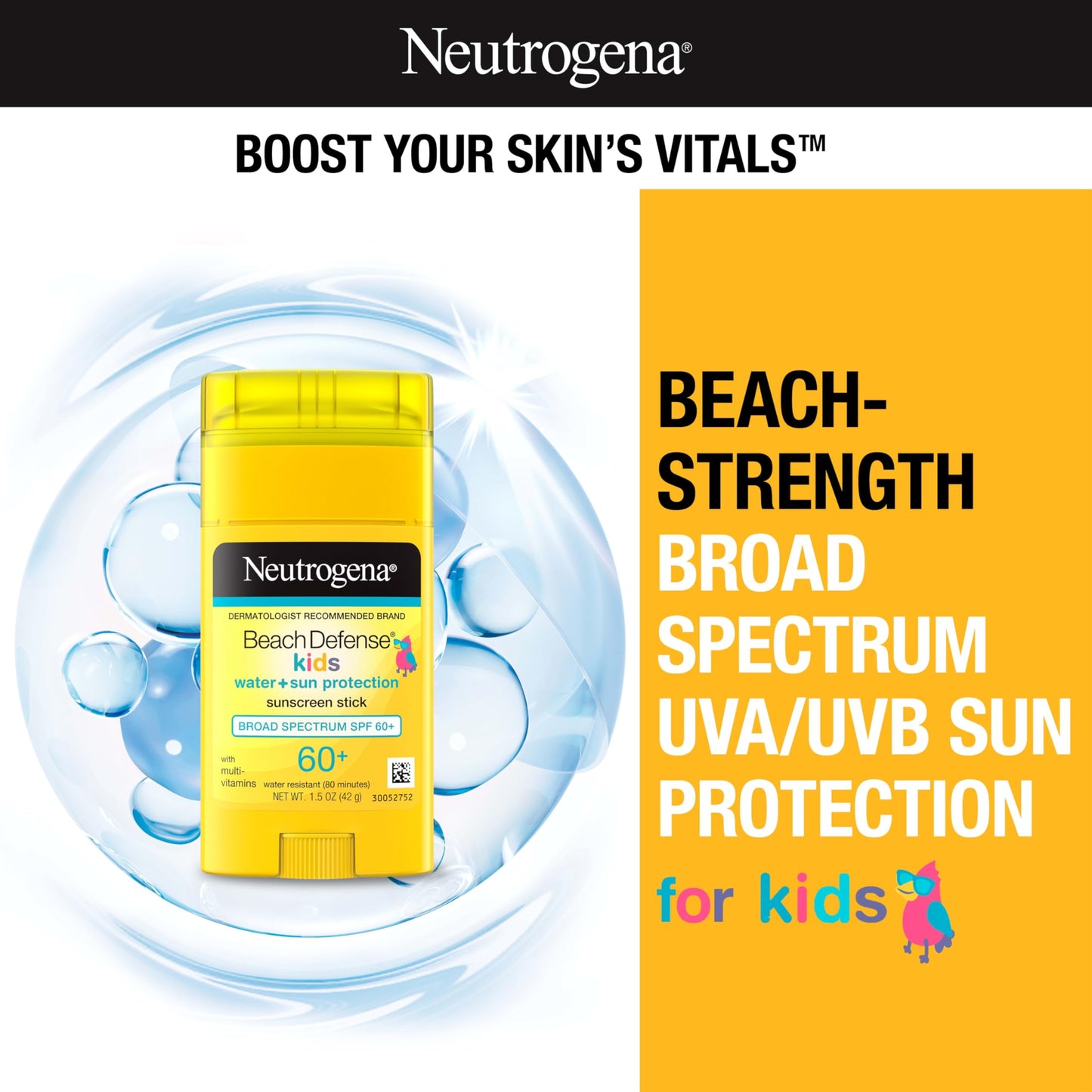 Neutrogena Beach Defense Kids Sunscreen Stick SPF 60+, Hawaii Reef Act 104 Compliant, Octinoxate & Oxybenzone Free, Sunscreen for Face & Body, Travel Size Sun Protection, 1.5 oz