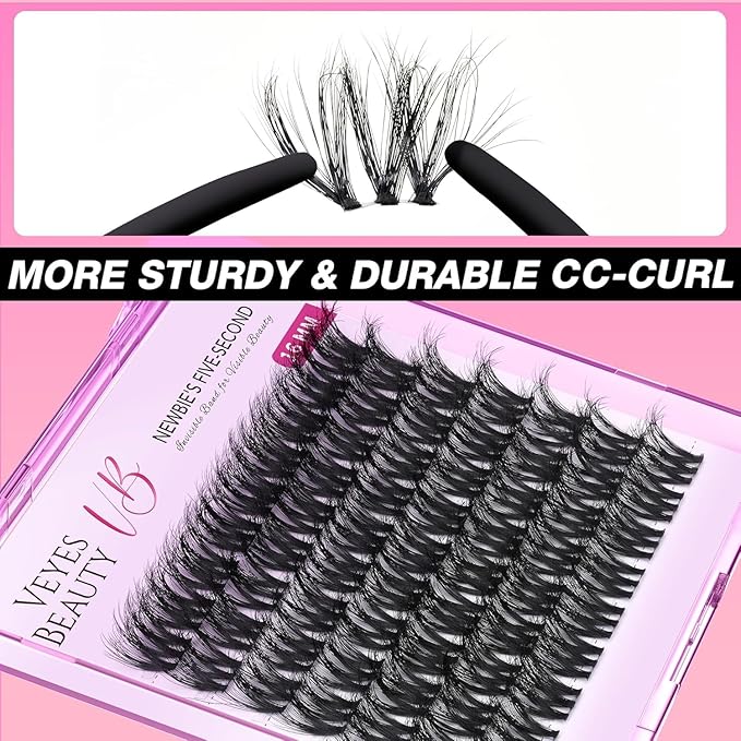 VEYESBEAUTY Lash Clusters Fluffy Individual Lash Extensions VBmuse 3D Layered Volume Eyelashes Thin & Invisible Band Wispy Faux Mink Lash Newbie's Five-Second Length 16mm