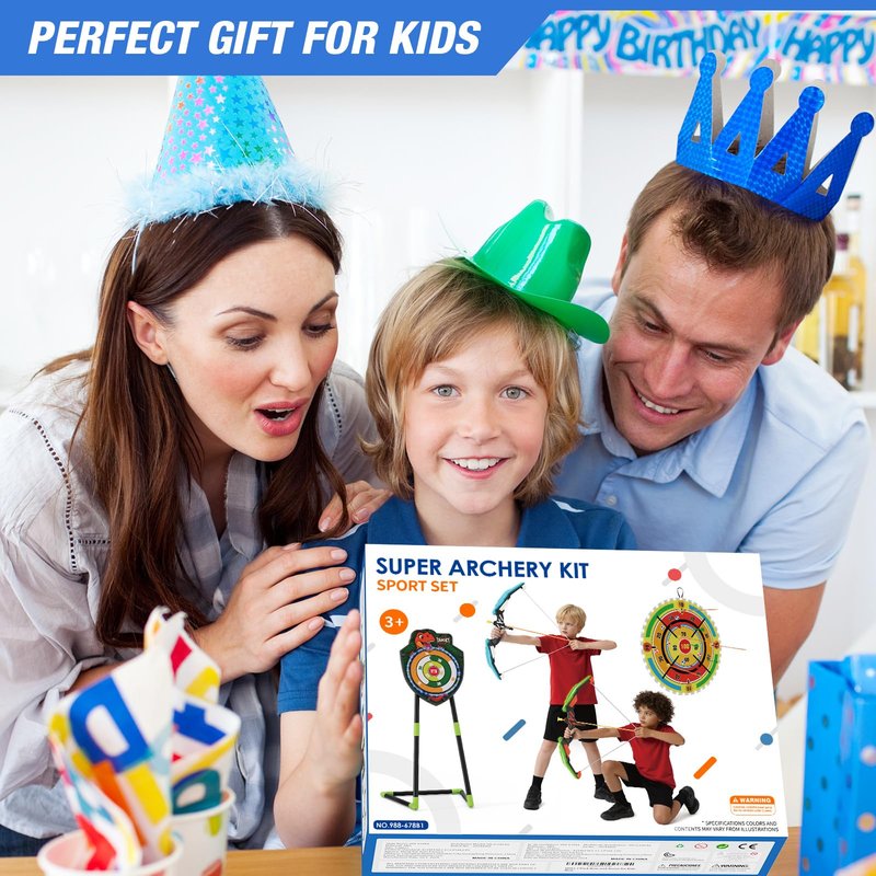 HYES 2 Pack Kids Bow and Arrow with 29" Large Dart Board, LED Light Up Archery Set with 24 Suction Cup Arrows, Indoor Outdoor Sport Toys Gifts for 3 4 5 6 7 8 9 10 11 12 Year Old Boys Girls