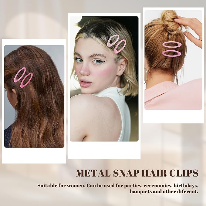 20PCS Oval Metal Snap Clips for Women No Slip Small Barrettes for Thin Fine Hair,Pink