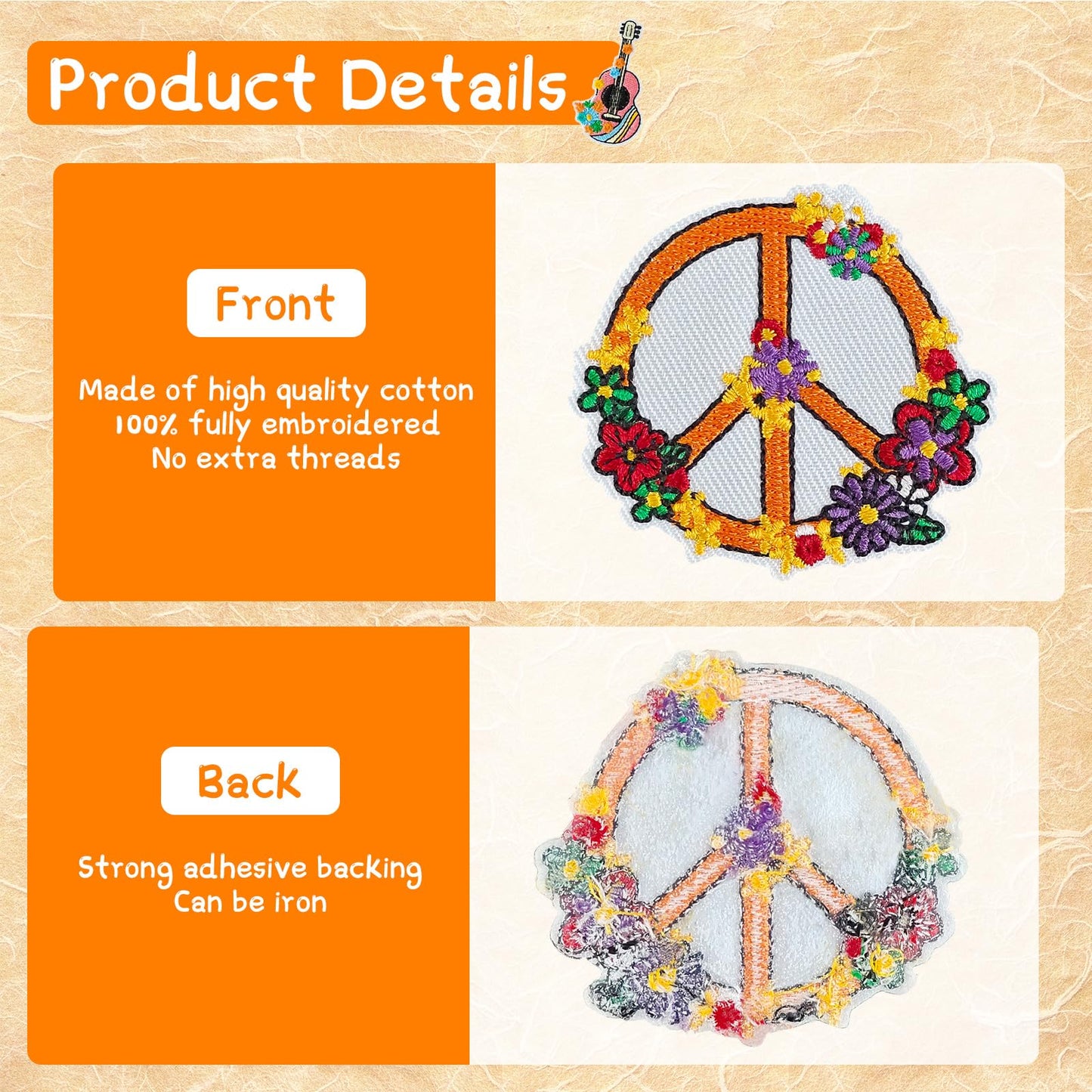 RF-patch 48Pcs Hippie Iron on Patches for Girl, Embroidered Boho Iron on/Sew on Patch for Clothes, Hats, Jeans, Dress, Backpacks, Etc