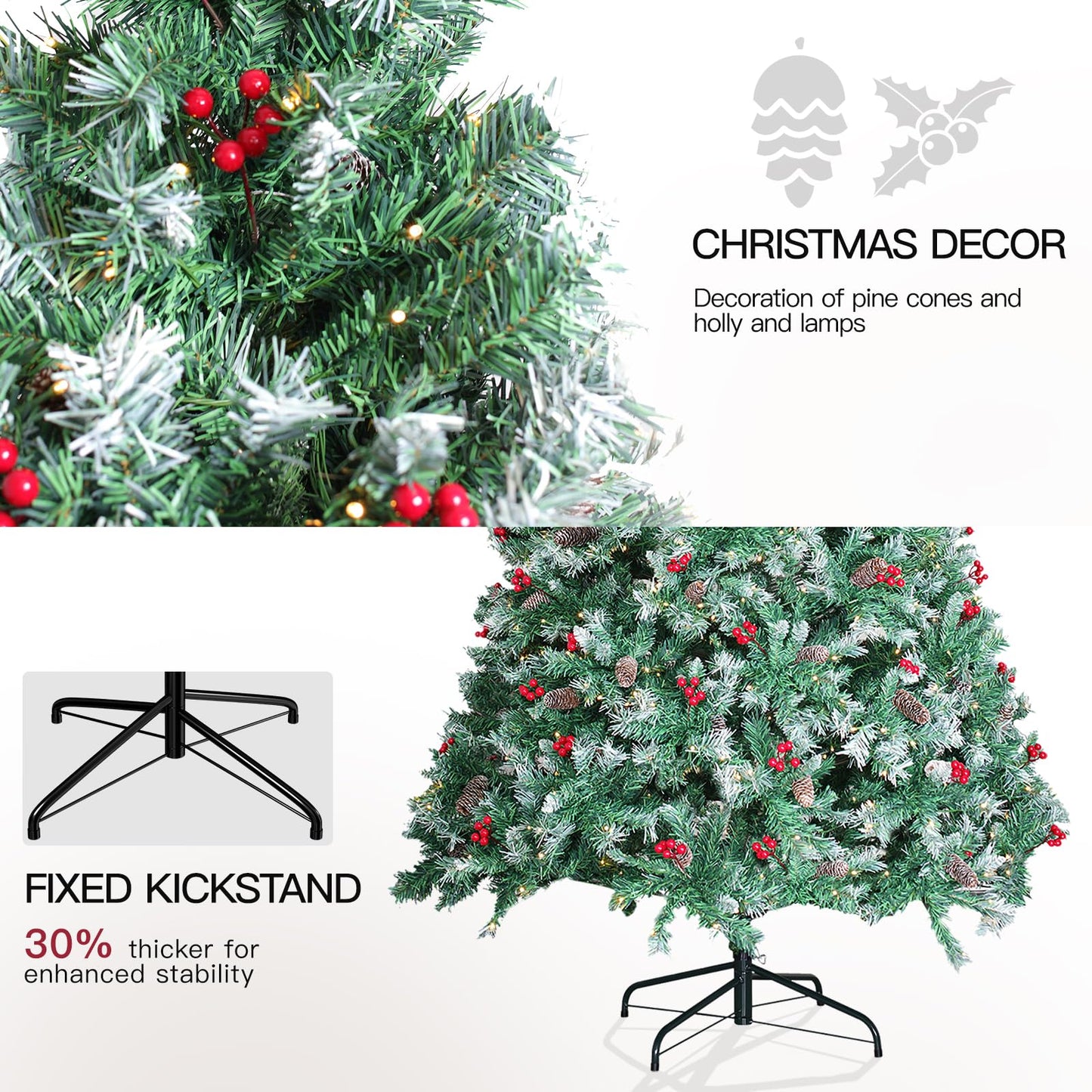 SENNOUL Prelit Christmas Tree with Lights 6ft - Premium Artificial Christmas Tree, with 874 Branch Tips and 250 Warm Lightsm, Support Automatique, Easy Assembly,Perfect Choice for Xmas Decorations