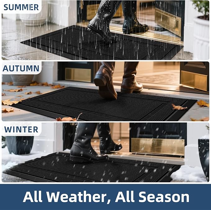 BEHERO Front Door Mat Outside Entrance, 36" x 17" Heavy Duty Rubber Outdoor Mats Enlarged for Entryway, Welcome Matt Outdoor, Dirt Trapping Waterproof Exterior Entry Mats, All Weather Doormat Black