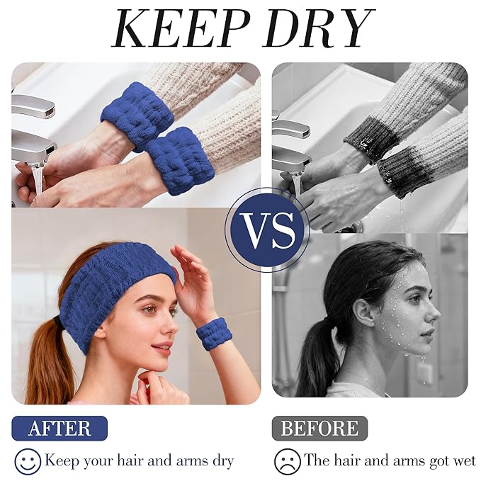 9 Pcs Spa Headband for Washing Face,Skincare Headband and Wristband Set,Women Teen Girls Facial Hairbands for Washing Face, Makeup, Sports, Yoga (beige + dark pink + navy)