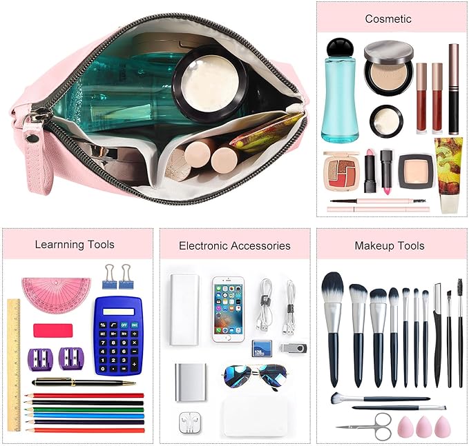 Cosmetic Bags for Women Small Makeup Bag for Purse Pu Leather Makeup Pouch Travel Makeup Bag with Zipper Make Up Bag for Travelling